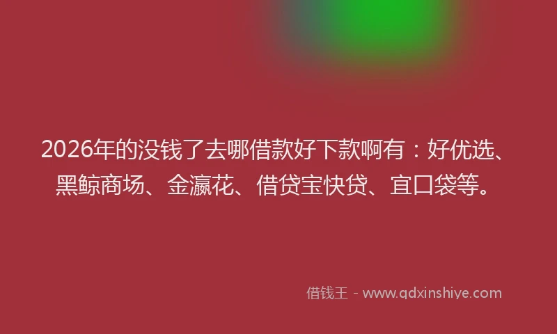 2026年的没钱了去哪借款好下款啊有:好优选、黑鲸商场、金瀛花、借贷宝快贷、宜口袋等。