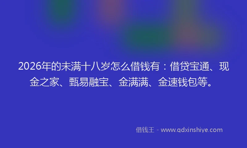 2026年的未满十八岁怎么借钱有：借贷宝通、现金之家、甄易融宝、金满满、金速钱包等。