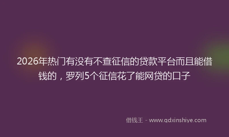 2026年热门有没有不查征信的贷款平台而且能借钱的，罗列5个征信花了能网贷的口子