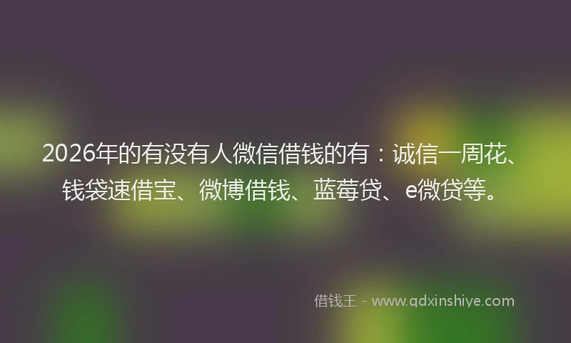 2026年的有没有人微信借钱的有:诚信一周花、钱袋速借宝、微博借钱、蓝莓贷、e微贷等。