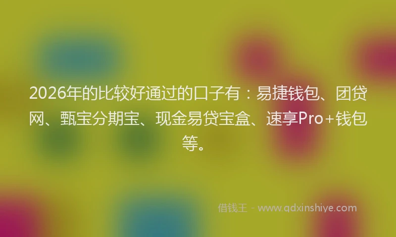 2026年的比较好通过的口子有：易捷钱包、团贷网、甄宝分期宝、现金易贷宝盒、速享Pro+钱包等。
