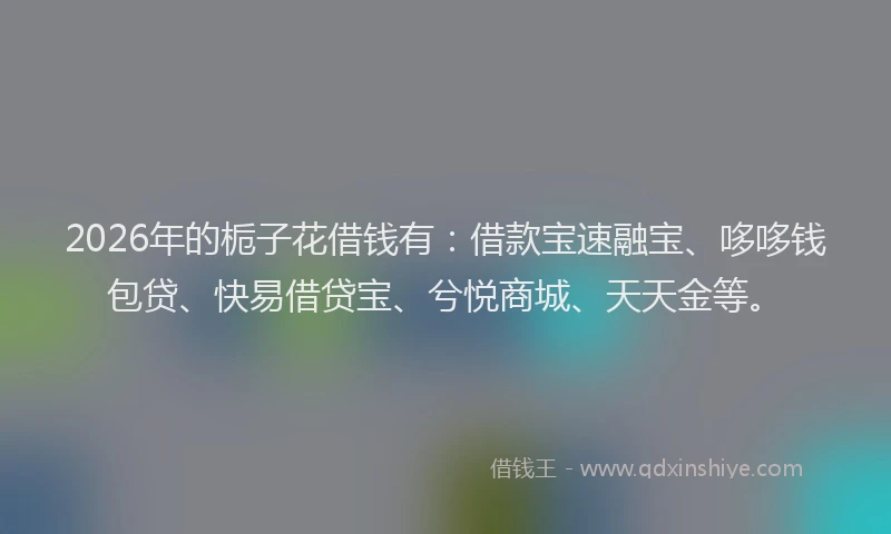 2026年的栀子花借钱有：借款宝速融宝、哆哆钱包贷、快易借贷宝、兮悦商城、天天金等。