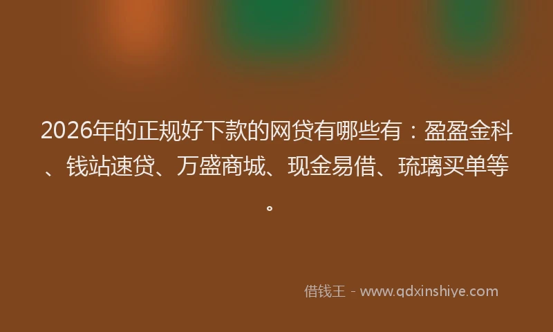 2026年的正规好下款的网贷有哪些有：盈盈金科、钱站速贷、万盛商城、现金易借、琉璃买单等。