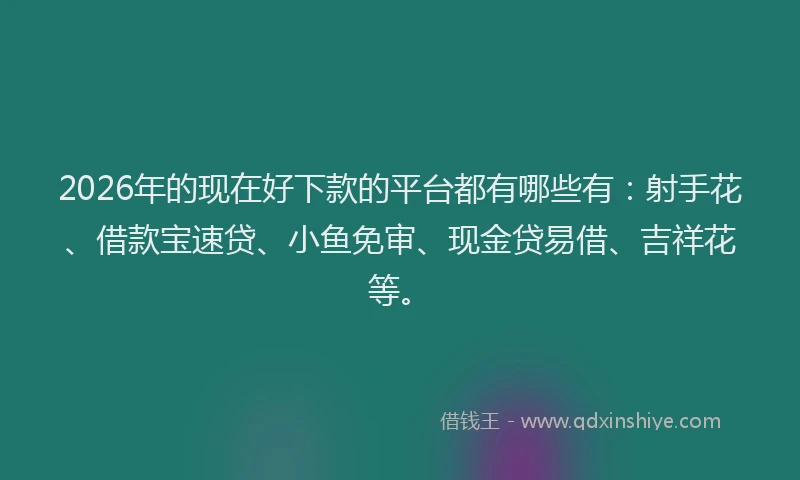 2026年的现在好下款的平台都有哪些有：射手花、借款宝速贷、小鱼免审、现金贷易借、吉祥花等。