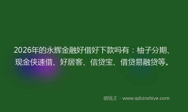 2026年的永辉金融好借好下款吗有：柚子分期、现金侠速借、好居客、信贷宝、借贷易融贷等。