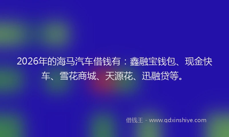 2026年的海马汽车借钱有：鑫融宝钱包、现金快车、雪花商城、天源花、迅融贷等。