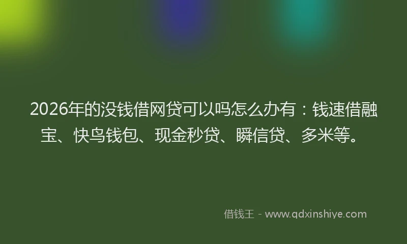 2026年的没钱借网贷可以吗怎么办有:钱速借融宝、快鸟钱包、现金秒贷、瞬信贷、多米等。
