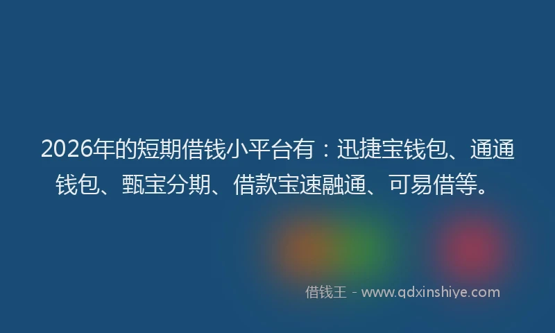 2026年的短期借钱小平台有：迅捷宝钱包、通通钱包、甄宝分期、借款宝速融通、可易借等。