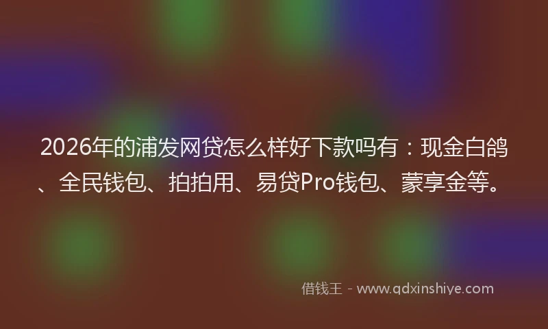 2026年的浦发网贷怎么样好下款吗有：现金白鸽、全民钱包、拍拍用、易贷Pro钱包、蒙享金等。