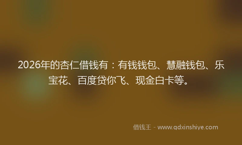 2026年的杏仁借钱有：有钱钱包、慧融钱包、乐宝花、百度贷你飞、现金白卡等。