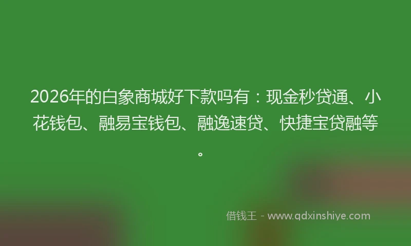 2026年的白象商城好下款吗有：现金秒贷通、小花钱包、融易宝钱包、融逸速贷、快捷宝贷融等。