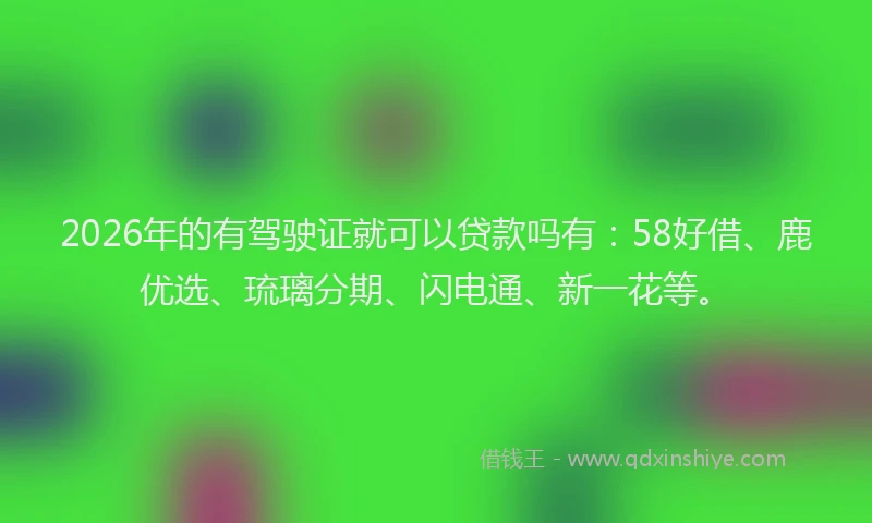 2026年的有驾驶证就可以贷款吗有：58好借、鹿优选、琉璃分期、闪电通、新一花等。