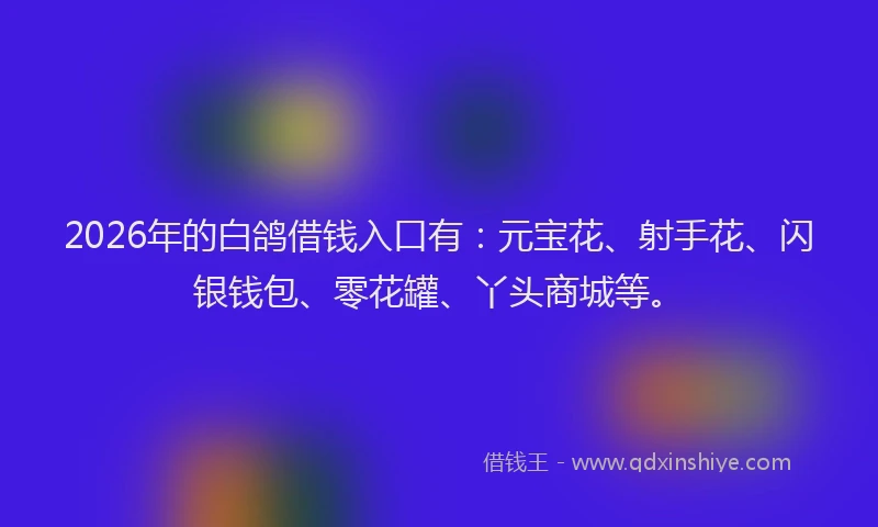 2026年的白鸽借钱入口有：元宝花、射手花、闪银钱包、零花罐、丫头商城等。