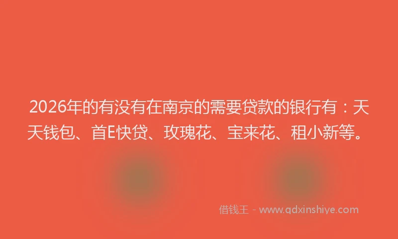 2026年的有没有在南京的需要贷款的银行有：天天钱包、首E快贷、玫瑰花、宝来花、租小新等。