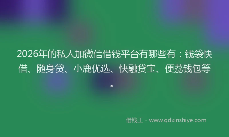 2026年的私人加微信借钱平台有哪些有:钱袋快借、随身贷、小鹿优选、快融贷宝、便荔钱包等。
