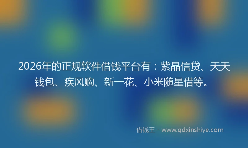 2026年的正规软件借钱平台有：紫晶信贷、天天钱包、疾风购、新一花、小米随星借等。
