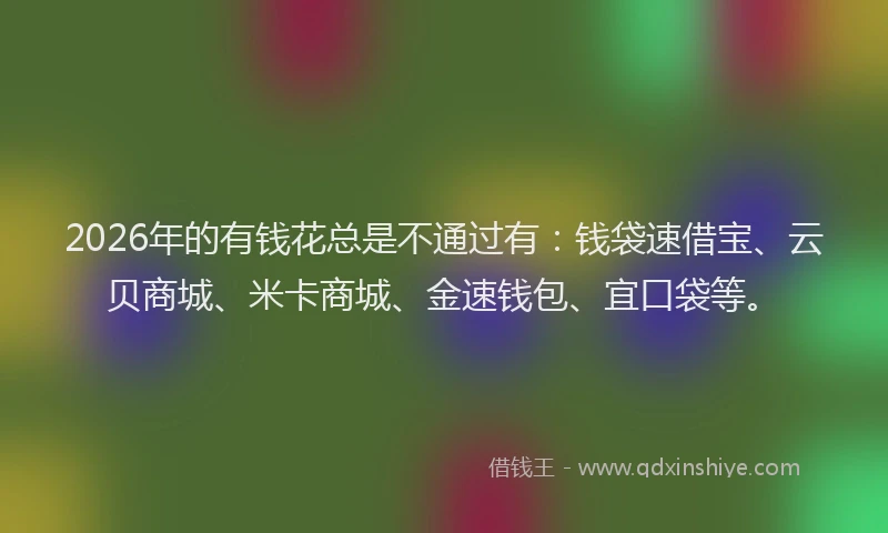 2026年的有钱花总是不通过有:钱袋速借宝、云贝商城、米卡商城、金速钱包、宜口袋等。