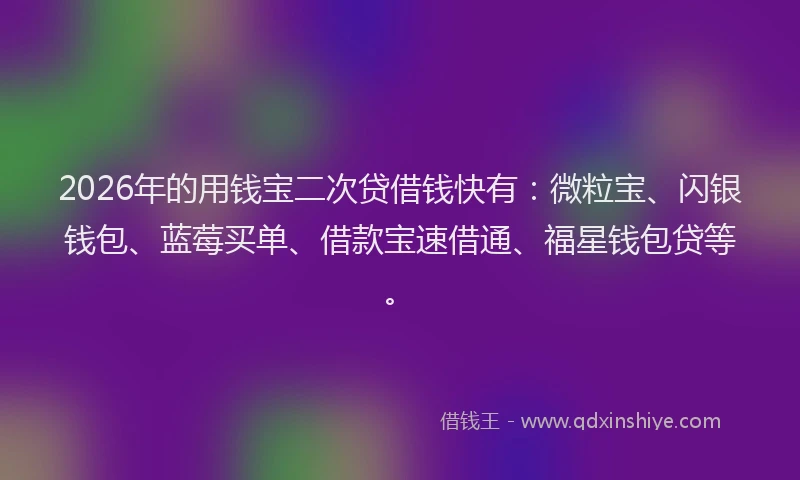 2026年的用钱宝二次贷借钱快有：微粒宝、闪银钱包、蓝莓买单、借款宝速借通、福星钱包贷等。