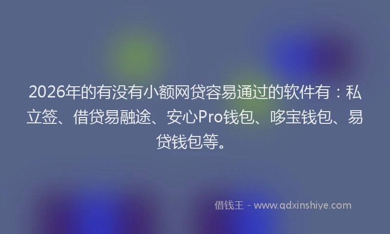 2026年的有没有小额网贷容易通过的软件有：私立签、借贷易融途、安心Pro钱包、哆宝钱包、易贷钱包等。