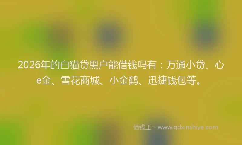 2026年的白猫贷黑户能借钱吗有：万通小贷、心e金、雪花商城、小金鹤、迅捷钱包等。