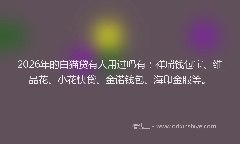 2026年的白猫贷有人用过吗有:祥瑞钱包宝、维品花、小花快贷、金诺钱包、海印金服等。