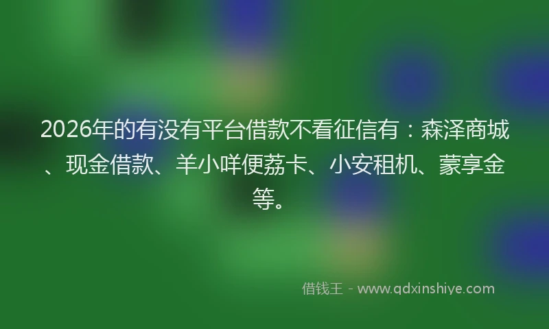 2026年的有没有平台借款不看征信有：森泽商城、现金借款、羊小咩便荔卡、小安租机、蒙享金等。
