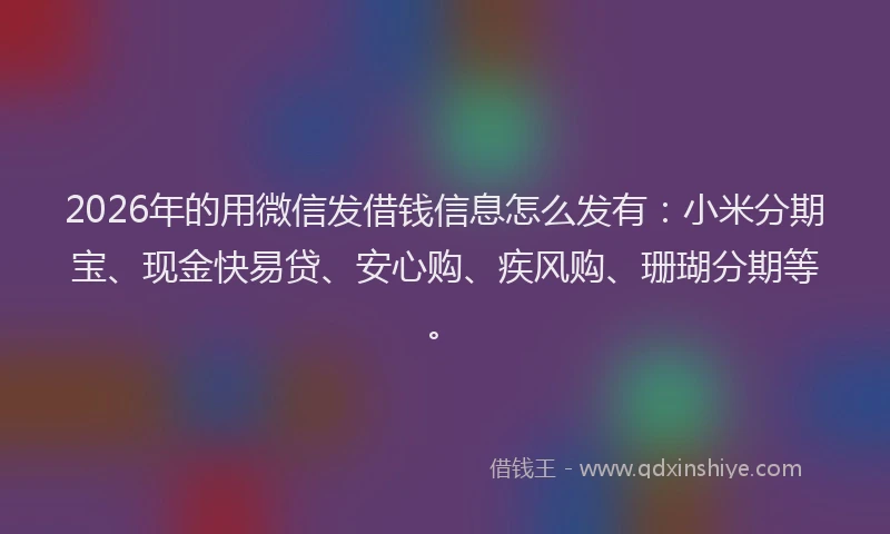 2026年的用微信发借钱信息怎么发有：小米分期宝、现金快易贷、安心购、疾风购、珊瑚分期等。