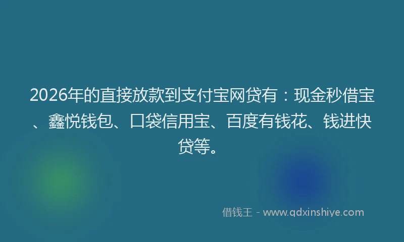 2026年的直接放款到支付宝网贷有：现金秒借宝、鑫悦钱包、口袋信用宝、百度有钱花、钱进快贷等。