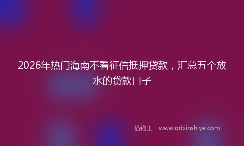 2026年热门海南不看征信抵押贷款，汇总五个放水的贷款口子