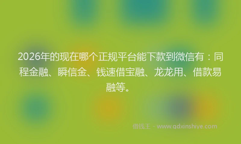 2026年的现在哪个正规平台能下款到微信有：同程金融、瞬信金、钱速借宝融、龙龙用、借款易融等。