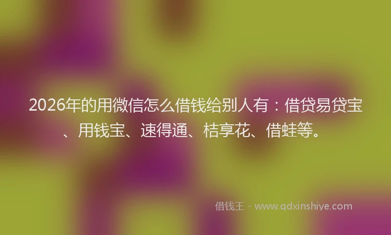 2026年的用微信怎么借钱给别人有：借贷易贷宝、用钱宝、速得通、桔享花、借蛙等。