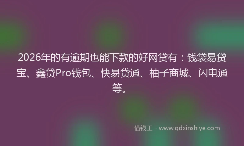 2026年的有逾期也能下款的好网贷有：钱袋易贷宝、鑫贷Pro钱包、快易贷通、柚子商城、闪电通等。