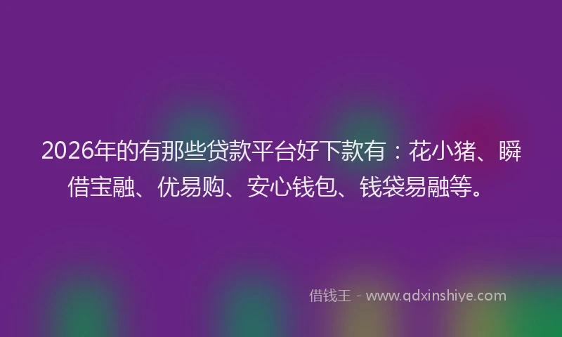 2026年的有那些贷款平台好下款有：花小猪、瞬借宝融、优易购、安心钱包、钱袋易融等。