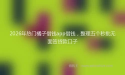 2026年热门橘子借钱app借钱，整理五个秒批无面签贷款口子