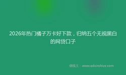 2026年热门橘子万卡好下款，归纳五个无视黑白的网贷口子