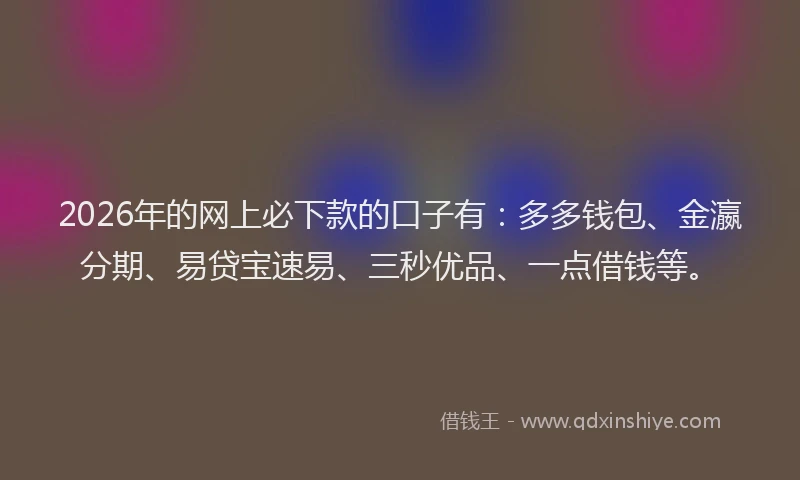 2026年的网上必下款的口子有：多多钱包、金瀛分期、易贷宝速易、三秒优品、一点借钱等。
