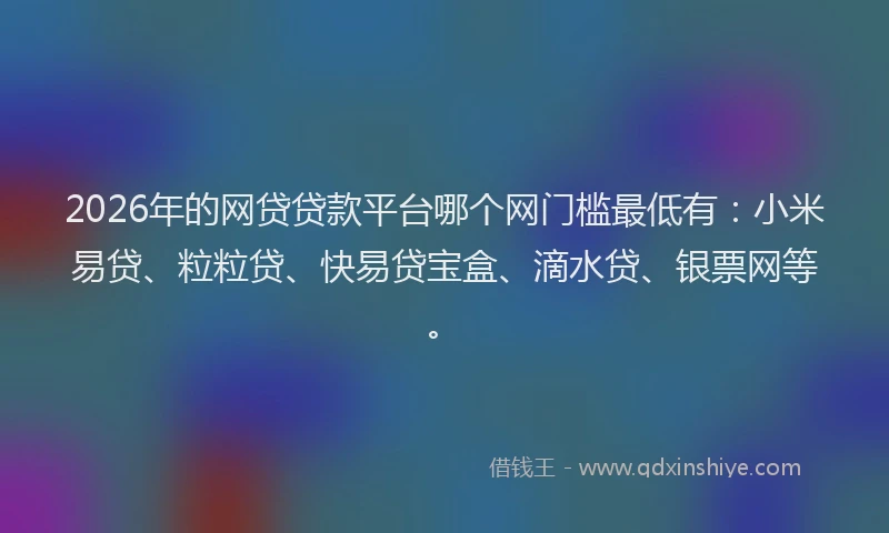 2026年的网贷贷款平台哪个网门槛最低有：小米易贷、粒粒贷、快易贷宝盒、滴水贷、银票网等。