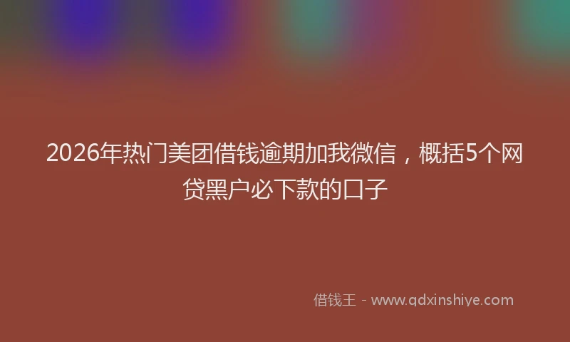 2026年热门美团借钱逾期加我微信，概括5个网贷黑户必下款的口子