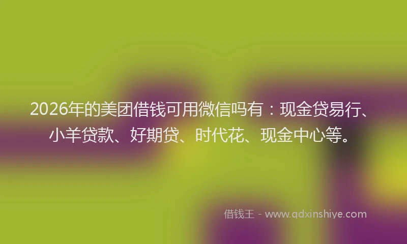 2026年的美团借钱可用微信吗有：现金贷易行、小羊贷款、好期贷、时代花、现金中心等。