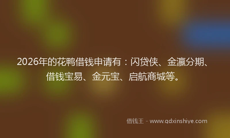 2026年的花鸭借钱申请有：闪贷侠、金瀛分期、借钱宝易、金元宝、启航商城等。