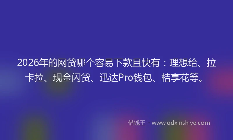 2026年的网贷哪个容易下款且快有：理想给、拉卡拉、现金闪贷、迅达Pro钱包、桔享花等。