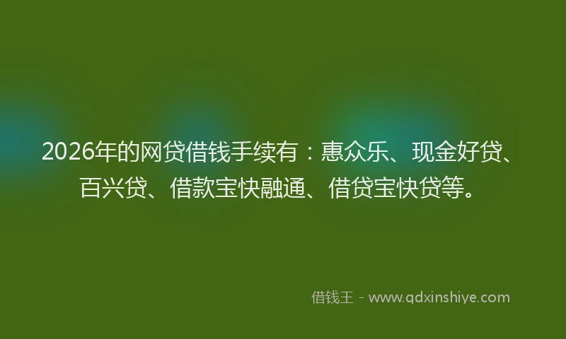 2026年的网贷借钱手续有：惠众乐、现金好贷、百兴贷、借款宝快融通、借贷宝快贷等。