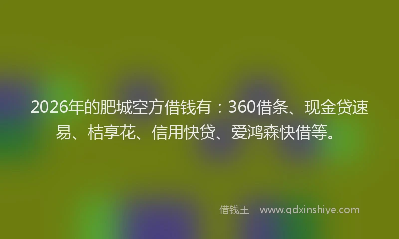 2026年的肥城空方借钱有：360借条、现金贷速易、桔享花、信用快贷、爱鸿森快借等。