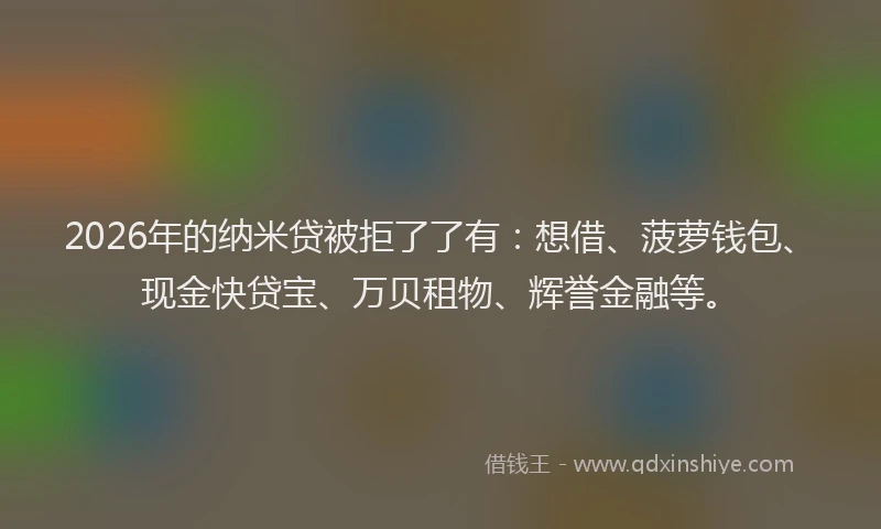 2026年的纳米贷被拒了了有：想借、菠萝钱包、现金快贷宝、万贝租物、辉誉金融等。