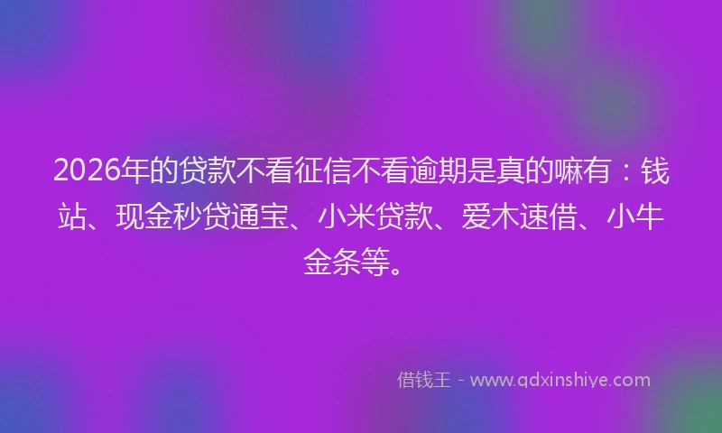 2026年的贷款不看征信不看逾期是真的嘛有：钱站、现金秒贷通宝、小米贷款、爱木速借、小牛金条等。