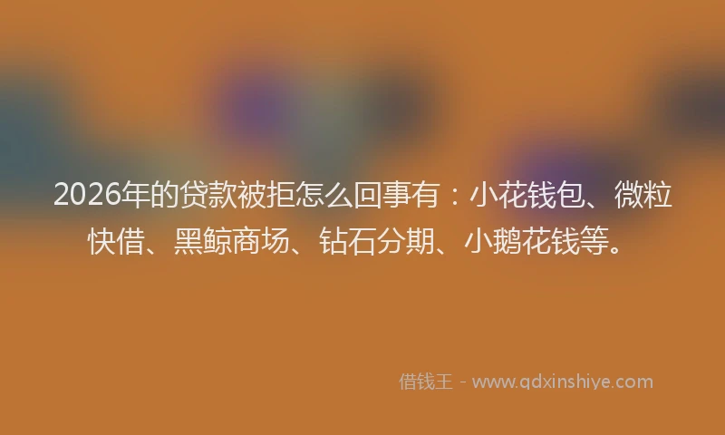 2026年的贷款被拒怎么回事有：小花钱包、微粒快借、黑鲸商场、钻石分期、小鹅花钱等。