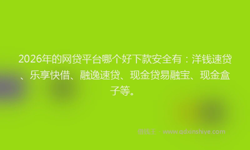2026年的网贷平台哪个好下款安全有:洋钱速贷、乐享快借、融逸速贷、现金贷易融宝、现金盒子等。
