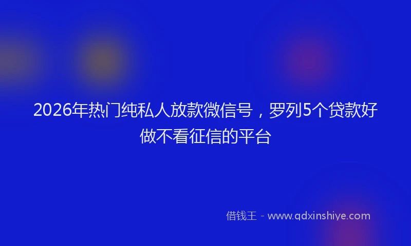 2026年热门纯私人放款微信号，罗列5个贷款好做不看征信的平台