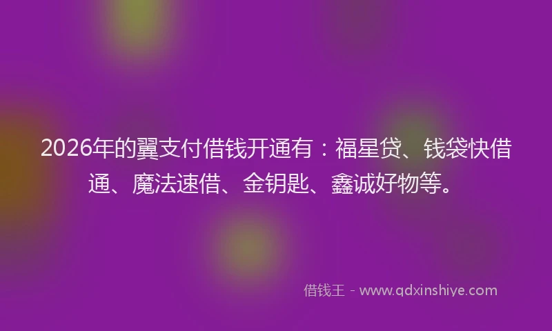 2026年的翼支付借钱开通有：福星贷、钱袋快借通、魔法速借、金钥匙、鑫诚好物等。