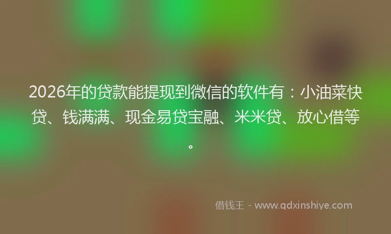 2026年的贷款能提现到微信的软件有：小油菜快贷、钱满满、现金易贷宝融、米米贷、放心借等。